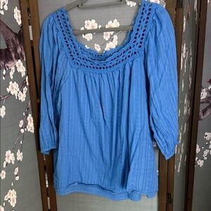 Lane Bryant Azure Crochet Detail Blouse